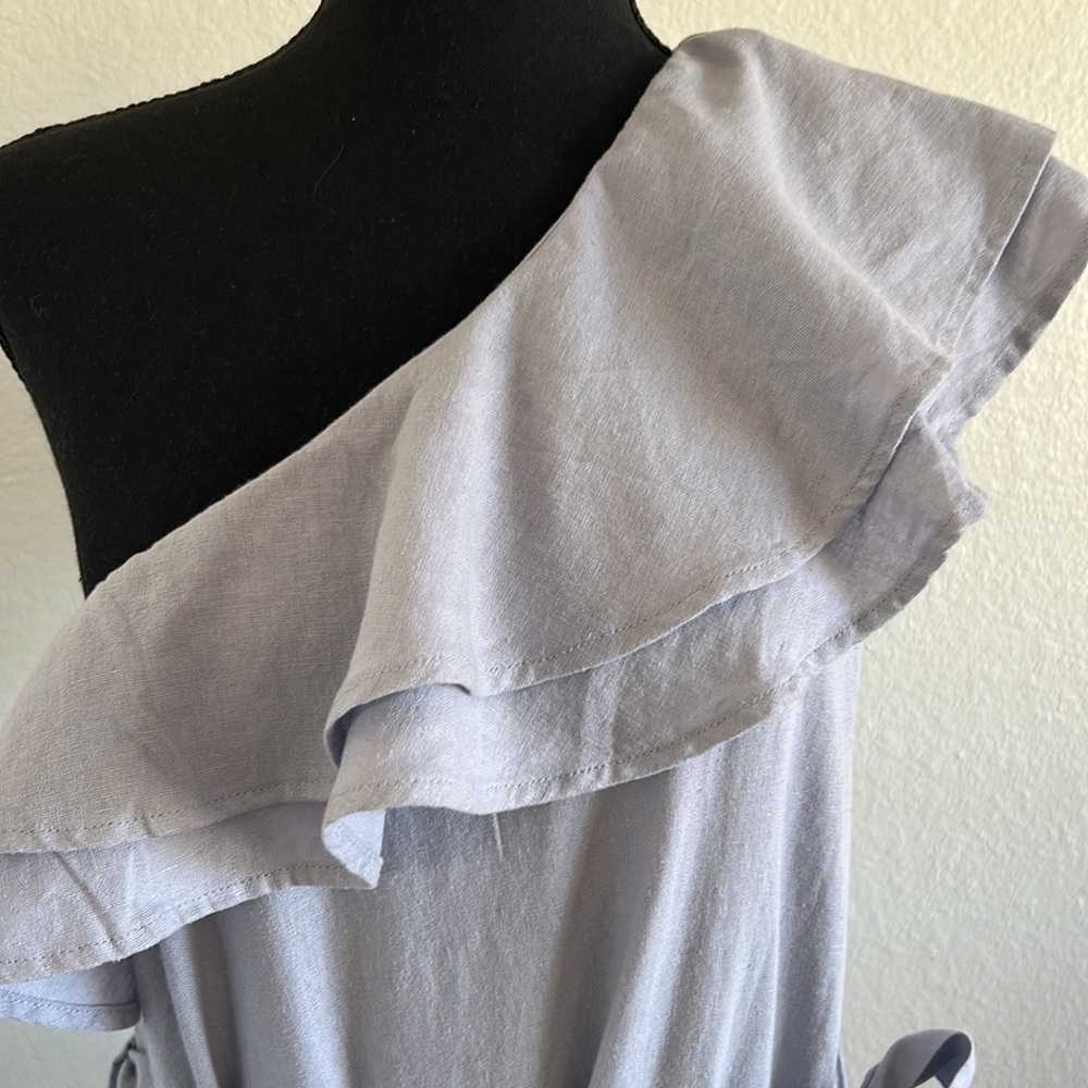 Nicole Miller Linen One Shoulder Ruffle Fit and Flare Dress Size Large - Picture 5 of 12